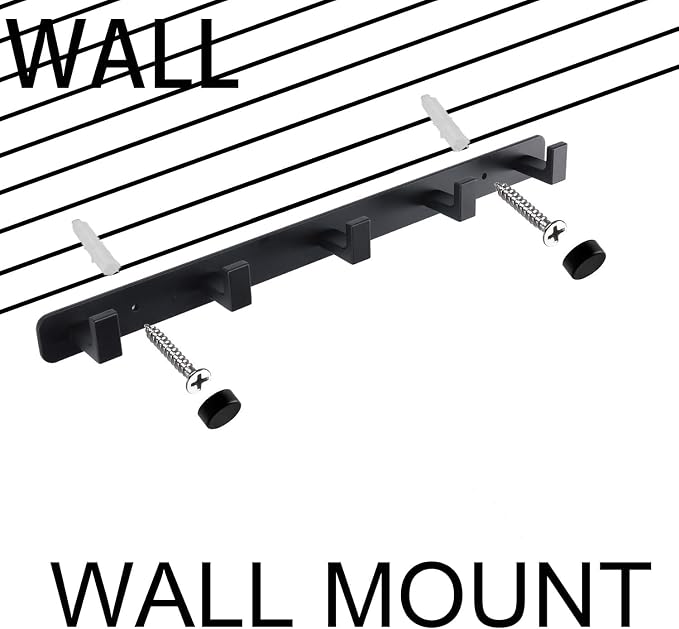 Coat Rack, Heavy Duty Stainless Steel 5 Tri Coat Hook Hanger, Wall Mounted Storage Wall Hooks, Rustic Clothes Hook/Key Hook Rail for Bathroom Kitchen Entryway(5 Hook Black)