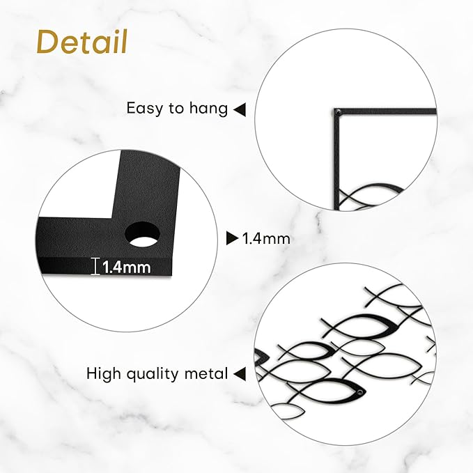 SIGNLEADER Metal Wall Decor Fish School Minimalist Modern Abstract Wall Sculpture Hangings Home Decoration for Living Room, Bedroom, Bathroom, Kitchen, Outdoor - 36" Black