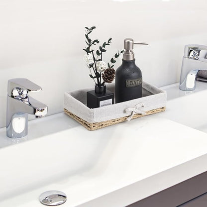 Bathroom Tray Wicker Toilet Paper Basket Toilet Tank Trays for Countertop Storage Behind Bathroom Tray Organizer Toilet Tank Top Basket Suitable for Any Home Décor Style (9.8x5.9x2.36 In, Beige)