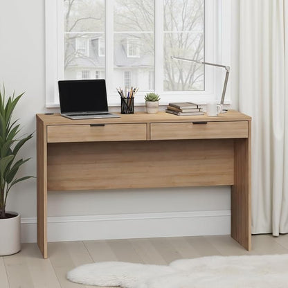 Prepac 46" Writing Desk – Computer Desk with 2 Drawers, Light Oak Office Desk for Home Office or Bedroom