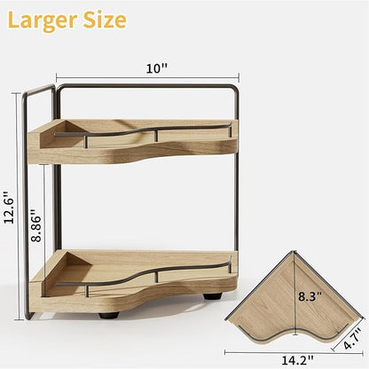 2-Tier Corner Bathroom Counter Organizer with Embedded Screw Holes, Secure & Stable Wood Vanity Shelf for Makeup and Skincare Essentials - Space Saving Bathroom Countertop Storage