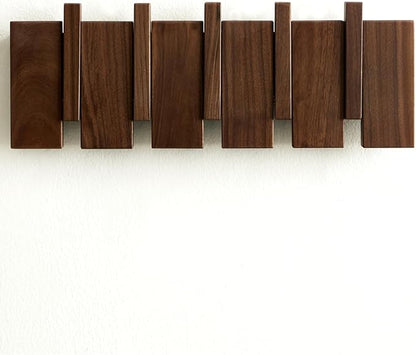 Wood Coat Rack Wall Mount - Large Walnut Piano Coat Rack wtih 5 Hooks for Hanging Clothes,Keys,Robes,Purse,Towels,Modern Decorative Wall hooks Heavy Duty Hanger Organizer for Bathroom/Bedroom/Entryway