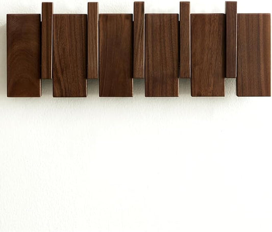 Wood Coat Rack Wall Mount - Large Walnut Piano Coat Rack wtih 5 Hooks for Hanging Clothes,Keys,Robes,Purse,Towels,Modern Decorative Wall hooks Heavy Duty Hanger Organizer for Bathroom/Bedroom/Entryway