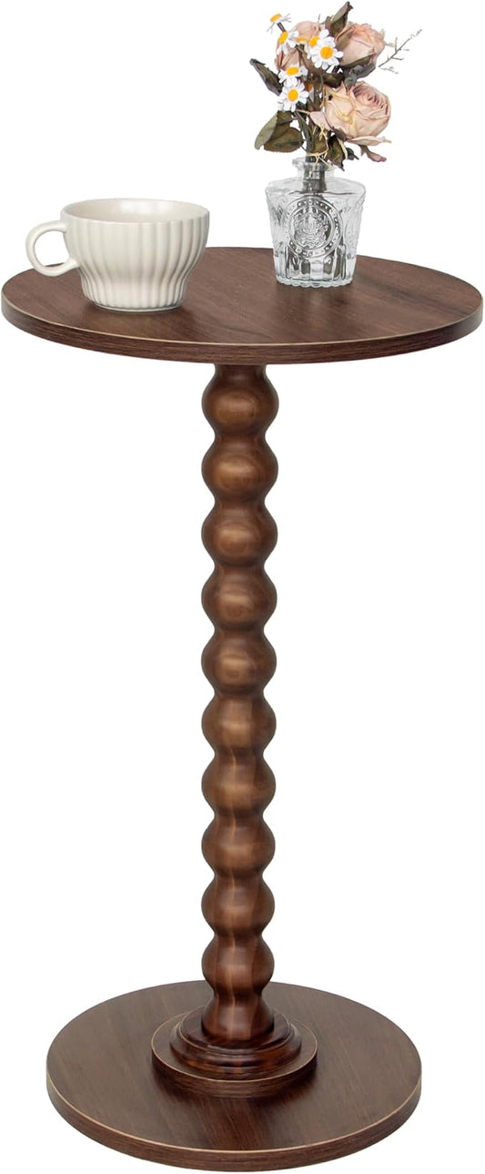 Fultyle Small Round Side Table, Walnut End Table for Small Spaces, Modern Drink Table Accent Table with Solid Wood Leg for Living Room, Bedroom, Corners, and Office (Walnut Brown)