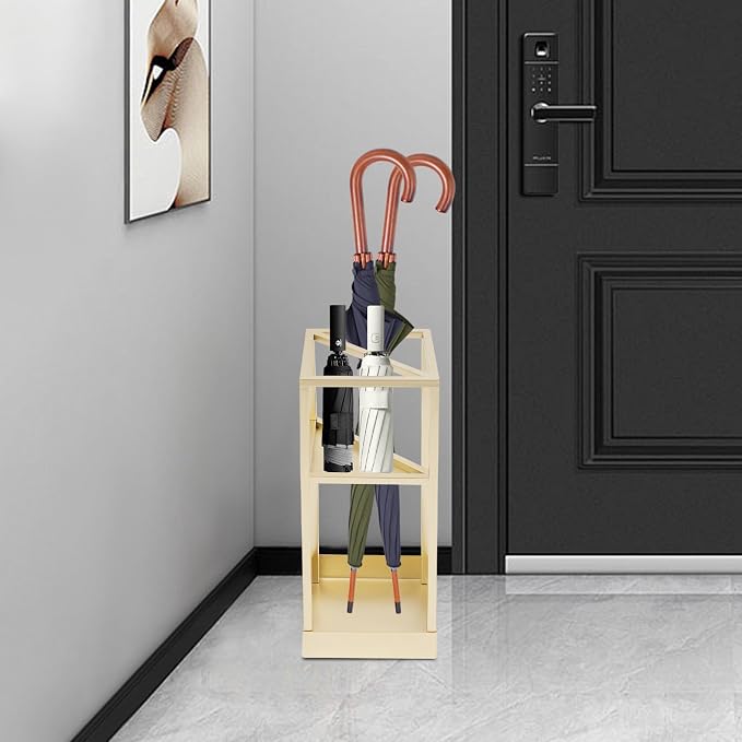 Umbrella Rack for Entryway, Modern Metal 20.87in Tall Freestanding Umbrella Holder with Built-in Shelf, Compact Storage for Long&Short Stick Rain Umbrellas and Walking Canes (Golden)