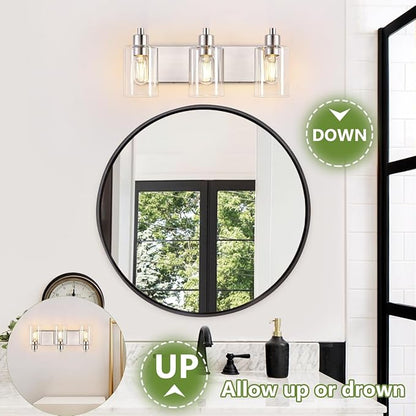 Brushed Nickel Bathroom Light Fixtures, Wall Mounted 3-Light Bathroom Lights Over Mirror with Clear Glass Shade,Wall Sconces for Kitchen Living Room Bedroom