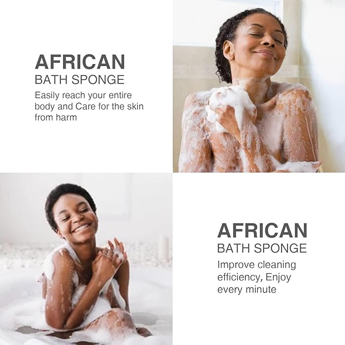 UJFQBH 3 Pieces African Bath Sponge African Net Long Net Bath Sponge Exfoliating Shower Body Scrubber Back Scrubber Skin Smoother,Great for Daily Use (Brown、Blue、Green)