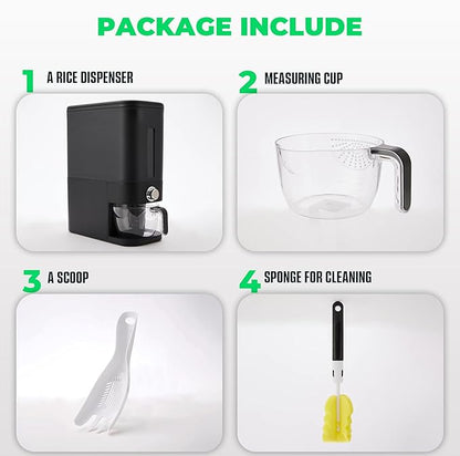 Rice Dispenser 25 lbs I Rice Storage Container 25 lbs with Sponge, Scoop & Measuring Cup I Airtight Rice Container with Lid I Best Food Dispenser Rice Bucket I Cereal Dispenser for Pantry