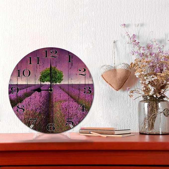 Lavender Wall Clock 10 Inch Wooden Battery Operated Autumn Forest Maple Leaves Wall Clocks Decorative Indoor,Decorative for Kitchen Bathroom Bedroom