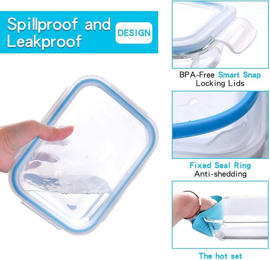 20 Pc Glass Food Storage Containers with Snap Lock Lids, Airtight & Leakproof, Bonus 2 Oven Silicone Gloves, Safe for Dishwasher, Oven, Microwave,Freezer, BPA Free