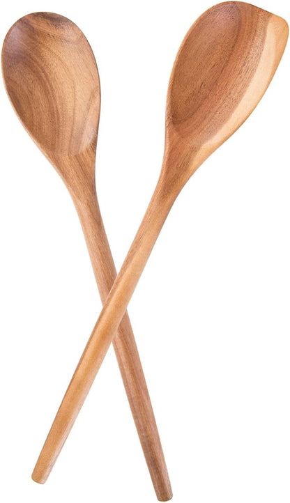 MornHalo 2PCS Acacia Wooden Spoons For Cooking-14 Inch Smooth Finish Cooking Spoons-Comfortable Grip Wood Spoons for Cooking - Non-Stick Cooking Utensils (Spoon + Corner spoon)