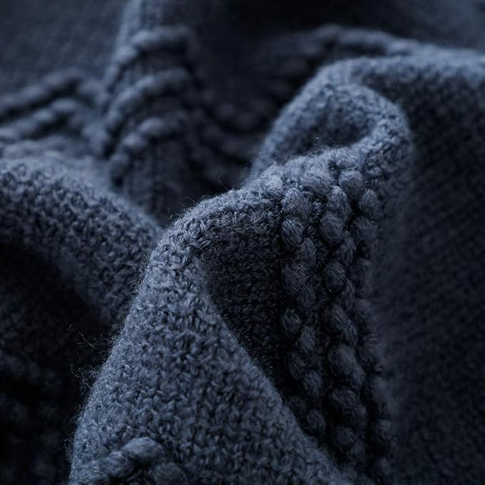 BOURINA Navy Throw Blanket 60x80 Inches Throw Textured Solid Soft Sofa Throw Couch Knitted Decorative Blanket