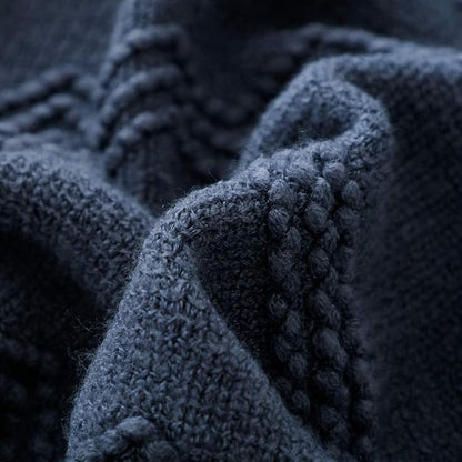 BOURINA Navy Throw Blanket 60x80 Inches Throw Textured Solid Soft Sofa Throw Couch Knitted Decorative Blanket