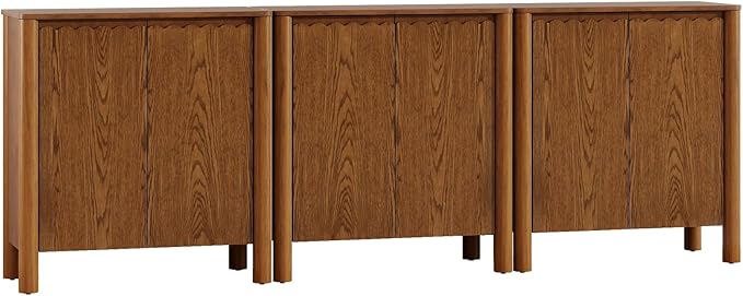 Buffet Cabinet with Storage, Accent Sideboard Cabinet with Adjustable Shelves, Solid Wood Freestanding Storage Cabinet for Living Room Dining Room Entry Kitchen, Light Brown
