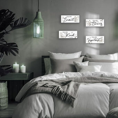 DONFENTHY 4 Pcs Butterfly Wall Decor Black Room Decor Wooden Positive Butterfly Decor with Inspirational Word Black White Grey for Women Room Bathroom Bedroom Office(Black,10x4 In)