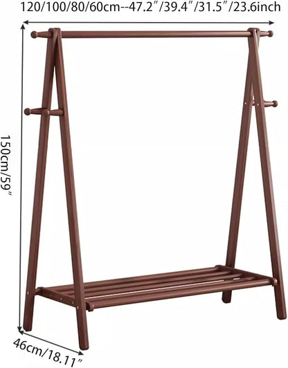 AETVRNI Wood Clothing Rack Coat Rack,Large Foldable Hanging Clothes,Stand Garment Rack with Storage Shelf,Clothing Storage,Home Organization,Natural Beech,for Bedroom Small Apartment Guest Room Laundr