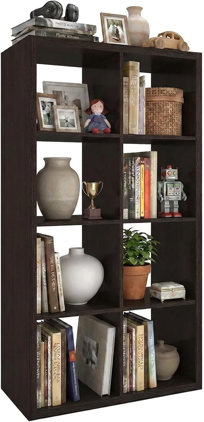 WannabeMyself【2026 Wooden Thick Frame】 8 Cube Storage Organizer with Anti-Tipping Kits, Reversible Open Back Book Shelf,Bookcase for Living Room,Bedroom,Entrance Hall,Office,11.6×48×24.6,Chocolate