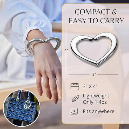 FafaConcepts Heart Shape Platinum Purse Hook Hanger, Charm – Ultra-Lightweight Heavy duty S Hook for Cafes, Work & Travel | Holds Up to 30 lbs | Christmas Gift, Bag Holder, Stocking Stuffers for Women