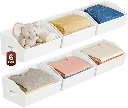 Homsorout Large Closet Organizers and Storage Bins - 6 Pack Trapezoid Storage Baskets for Shelves, Foldable Fabric Baskets with Handles Ideal for Closet, Basket, Wardrobe and Shelf Storage, White
