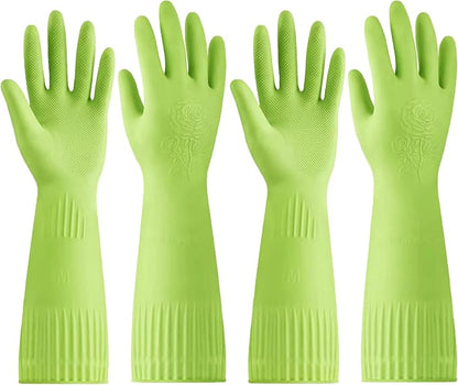 Disfore Rubber-Gloves Dishwashing Gloves for Cleaning-Kitchen - 2 Pairs Long Household Cleaning Gloves for Washing Dishes