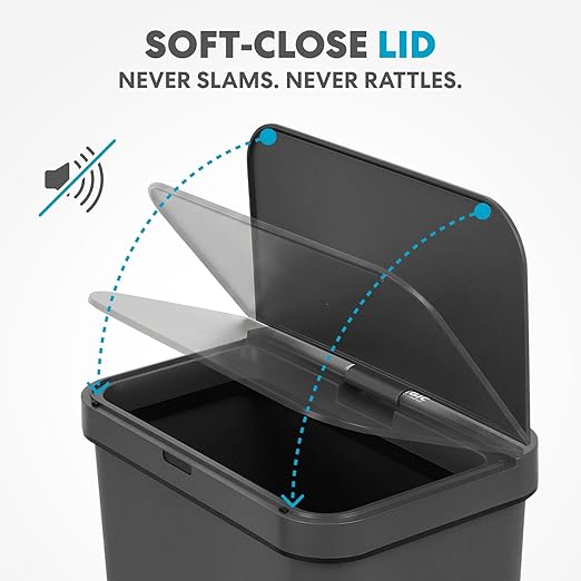 SIMPLI-Magic 13.2 Gallon / 50 Liter Rectangle Kitchen Sensor Trash Can, Touchless Automatic Kitchen Garbage Bin with Soft-Close Lid, Gray