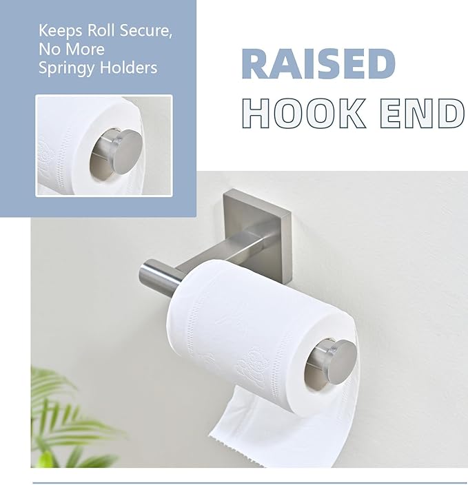 Toilet Paper Roll Holder Stand with 2 Robe Towel Hooks,Wall Mounted Brushed Nickel 3 Piece Bathroom Hardware Set, SUS 304 Stainless Steel, Drilling Hole Bath Accessories (Silvery)