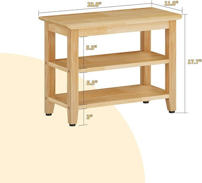 Wood Shoe Bench for Entryway,Bench with Shoe Rack,Storage Shoe Organizer for Hallway,Living Room,Bedroom (Natural, 23.62''W×11.81‘’D×17.71‘’H)