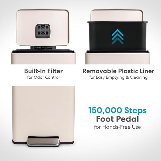 Simpli-Magic 50 Liter / 13.2 Gallon Soft-Close, Smudge Resistant Trash Can with Foot Pedal and Built in Filter- White Color