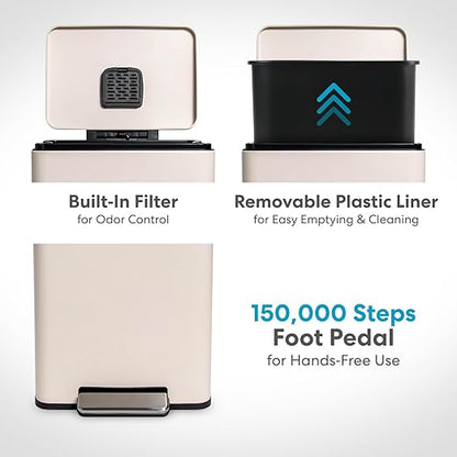 Simpli-Magic 50 Liter / 13.2 Gallon Soft-Close, Smudge Resistant Trash Can with Foot Pedal and Built in Filter- White Color