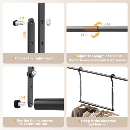 Mavivegue 2 Pack Adjustable Closet Rods for Hanging Clothes, Heavy Duty Closet Hanging Rod, Double Hanging Closet Rod, Space-Saving Closet Extender Hanging Rod, Black