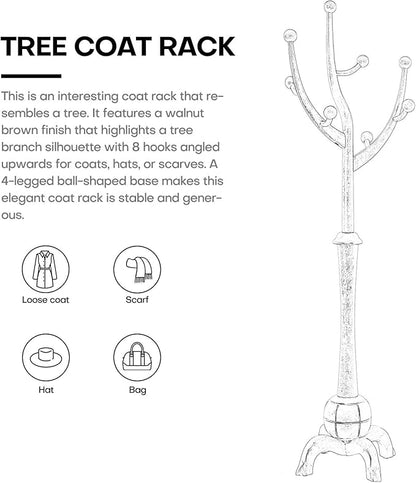 Bekrvio Coat Rack, Solid Wood Coat Racks Stand, Free Standing Coat Rack Coat Hanger with Hooks for Jaceket, Winter Coats, Entryway, Hallway, Bedroom - Load 160lbs (White)