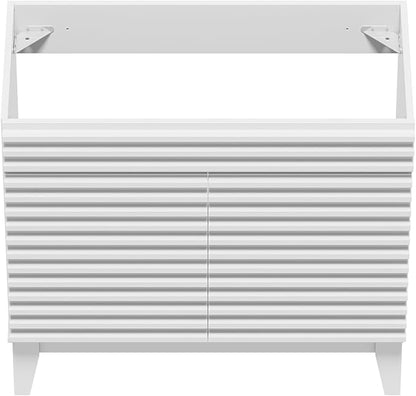 ROOMTEC 36" Bathroom Vanity, Mid-Century Freestanding Bathroom Vanity Cabinet with Storage, Particleboard Frame with Wood Grain Laminate, White(Sink Basin Not Included)