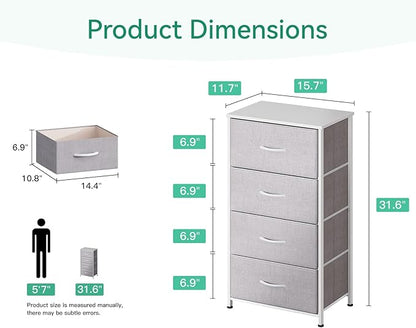 AODK Dresser for Bedroom with 4 Storage Drawers, Small Dressers Chest of Drawers Fabric Dresser with Sturdy Steel Frame, Dressers for Closet with Wood Top, Light Grey