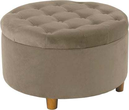 Homepop Home Decor | Button Tufted Velvet Round Storage Ottoman | Ottoman with Storage for Living Room & Bedroom, Fawn Velvet