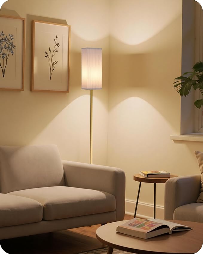 2Pack 64.2” Dimmable Floor Lamp for Living Room with Remote & Foot Switch, Corner Floor Lamp for Bedroom, Includes A19 Bulb, Modern Standing Tall Lamp, ETL Listed White and Gold DCW17LDP205