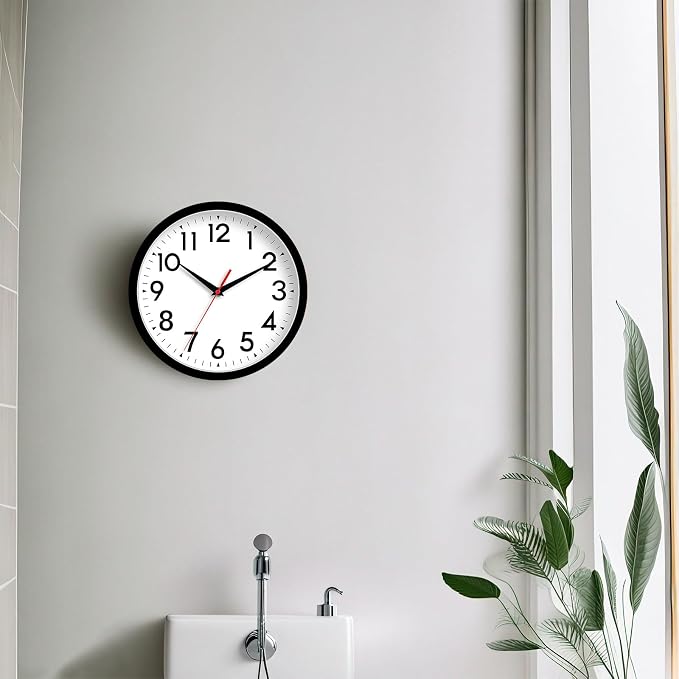 DAXSMY 12 Inch Wall Clock Silent Non-Ticking Battery Operated Analog Clock Decorative for Office Kitchen Outdoor Living Room Classroom Bedroom Bathroom School(Black)