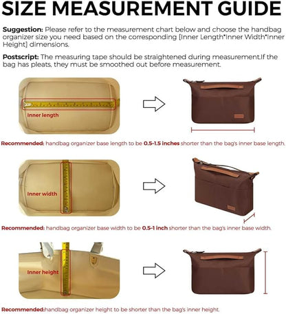 GIVLEFLY Purse Organizer with Zipper Protecting Privacy Multiple Pockets Tote Bag Organizer Inserts Lightweight Handbag Dividers with Handle,Fit for City 23 and Longchamp (Brown,Small)