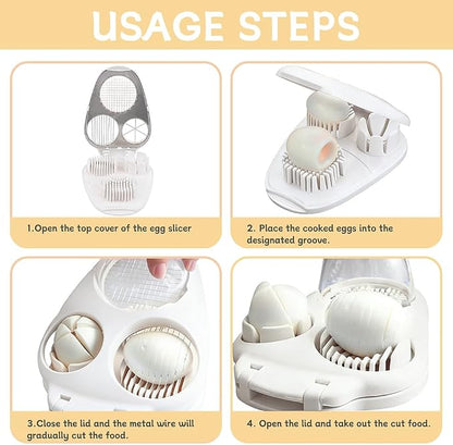 Egg Slicer for Hard Boiled Eggs, 3-in-1 Dicer with Multiple Cutting Modes, Egg Slicer Kitchen Gadget for Strawberry, Grape, Cherry(COLOR:White)