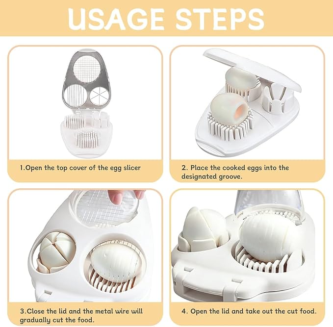 3 in 1 Boiled Egg Slicer, Manual Egg Slicer for Hard Boiled Eggs, 3 Slice Modes Chopper Cutter Stainless Steel Dicer, Kitchen Gadget for Butter Strawberry Tomato, Labor Saving