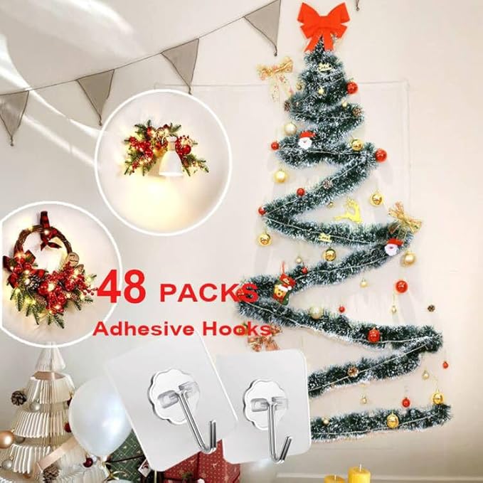 ZESLMG Adhesive Wall Hooks for Hanging, 48 Pack Self Sticky Hooks Heavy Duty 22lb Clear, Removable Shower Hook No Damage for Towel Key Coat Wreath Picture Outdoor Ceiling Bathroom Kitchen, Waterproof