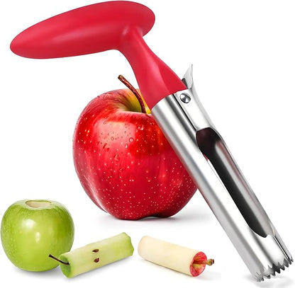 Apple Corer, Stainless Steel Fruit Core Remover with Ergonomic Grip, Sharp Serrated Blade for Apples and Pears, Dishwasher Safe Kitchen Gadget for Baking & Snack Prep (Red)