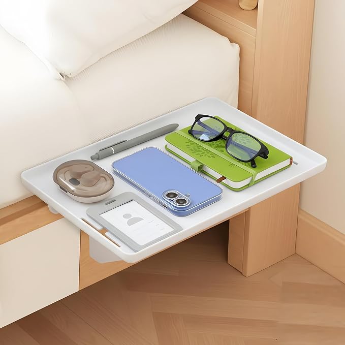 2 Pcs Bedside Shelf for Dorm Bunk Bed, Clip On Nightstand, Bed Side Table Tray Organizer, College Dorm Room Essentials for Girls/Guys, Bedside Tray with Cable Management for Dormitory, Back to School