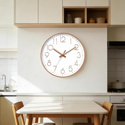 DAXSMY Wall Clock - 12 Inch Silent Non-Ticking Modern 3D Wall Clocks Battery Operated - Decorative Clock for Kitchen, Home Office, Bathroom, Bedroom, Living Room(Rose Gold)