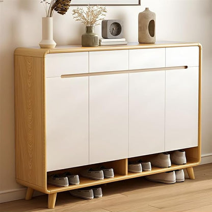 NIUYAO Shoe Storage Cabinet with 4 Drawers Solid Wood Morden Simple Style Free Standing Hidden Shoe Racks Organizer for Entrance Hallway Entryway -White Wood 55" L x 14" W x 40" H