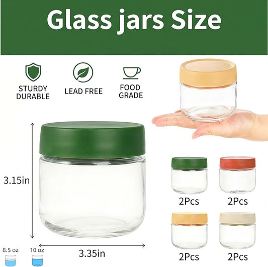 Cididu 8 Pack Overnight Oats Container with Lids, 10 Oz Clear Glass Yogurt Storage Jar, Leak Proof Empty Glass Candy Jar for Food Prep, Spice, Snacks, Jam, Beans, Cereal, Kitchen, Airtight