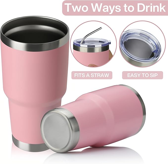 MEWAY 30oz Tumbler Double Wall Vacuum Insulated Travel Mug, Stainless Steel Tumbler with Lid, Durable Powder Coated Insulated Coffee Cup for Cold & Hot Drinks (Pink,1 PACK)