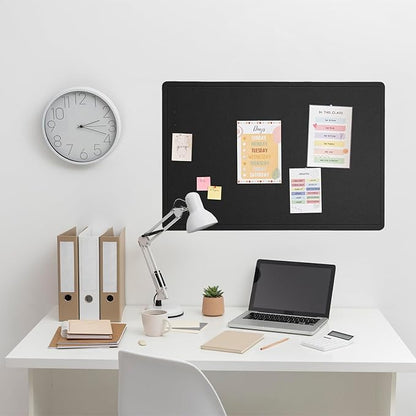 Bulletin Board, 36 x 24 inches Felt Board - Decorative Pin Board, Cork Board Alternative for Wall, 3' x 2' Foldable Self-Adhesive Vision Board Prayer Board with 20 Pushpins - Black