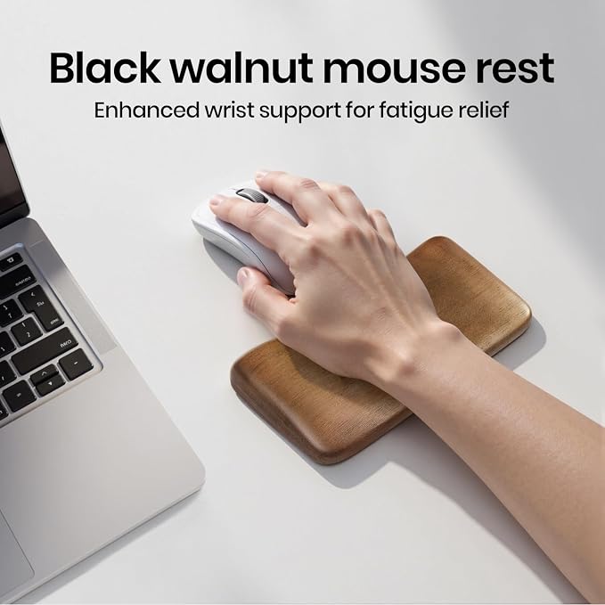 Walnut Wooden Wrist Rest for Mouse or One-Hand Keyboard | Ergonomic Design for Wrist Pain Relief, Smooth No Odor and Easy to Clean, Support Wrist to Coding Typing and Playing