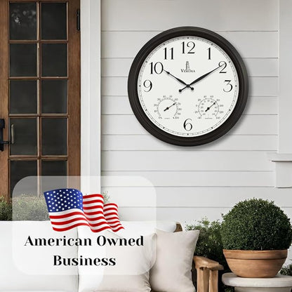 24 inch Outdoor Clocks for Patio Large Waterproof with Thermometer - Black Outdoor Wall Clock with Temperature and Humidity Combo - Weatherproof, Accurate & Easy to Read for Pool, Garden & Home Decor