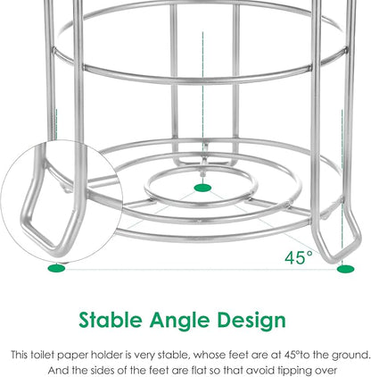 TomCare Toilet Paper Holder Toilet Paper Stand Free-Standing Toilet Tissue Paper Roll Bathroom Storage Shelf and Dispenser for 3 Spare Rolls Metal Wire Bathroom Accessories Storage Organizer